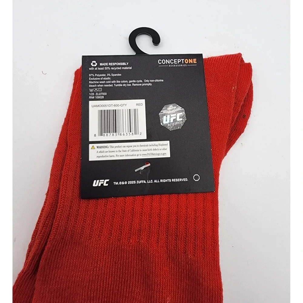 UFC Adult Mens Size 6-12 Red Crew Socks 1 PAIR‎ NEW